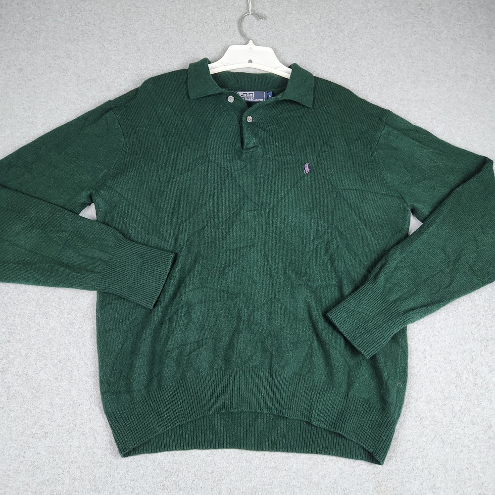 Polo Ralph Lauren Pullover Sweater Mens Large Green Lambswool Tight Knit Golf